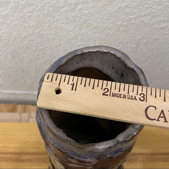 Vintage Unique Brutalist Clay Pottery Signed Hobbyist? 9.5” Cylindrical Vase - Picture 8 of 16